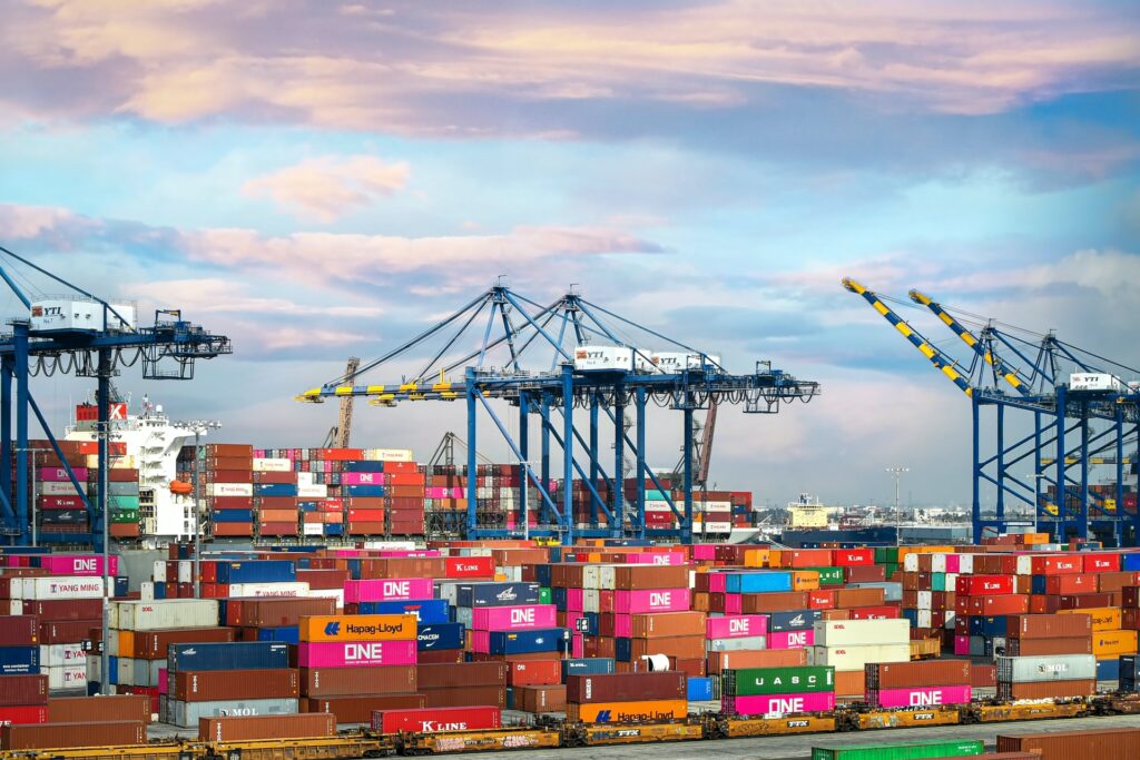 Red and blue cargo containers